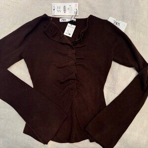 Zara Brown Ruffled Cardigan - Brand New